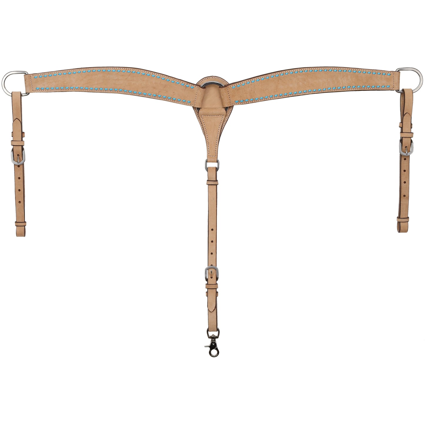 Stockyard Light Oil Roughout Teal Buckstitch One Ear Headstall and Breastcollar  Tack Set