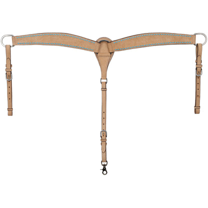 Stockyard Light Oil Roughout Teal Buckstitch One Ear Headstall and Breastcollar  Tack Set