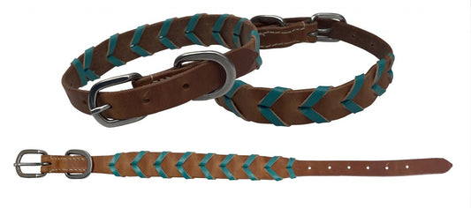 Teal Braided Leather Dog Collar