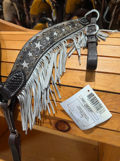 Circle Y Silver Star Fringe Dark Oil Breastcollar