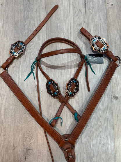 Scalloped Oval Turquoise Color Stitch Breast Collar – Premium Amish Leather by Spur Creek Tack