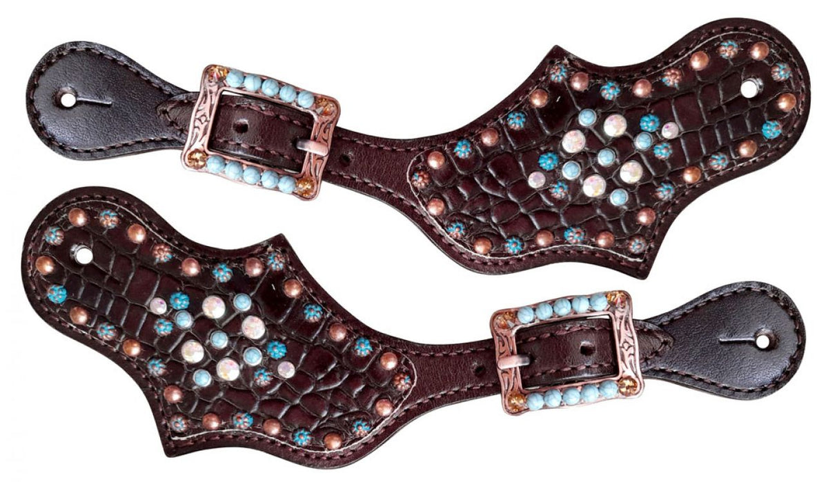 Copper/ Turquoise Gator Dotted Ladie's Spur Straps