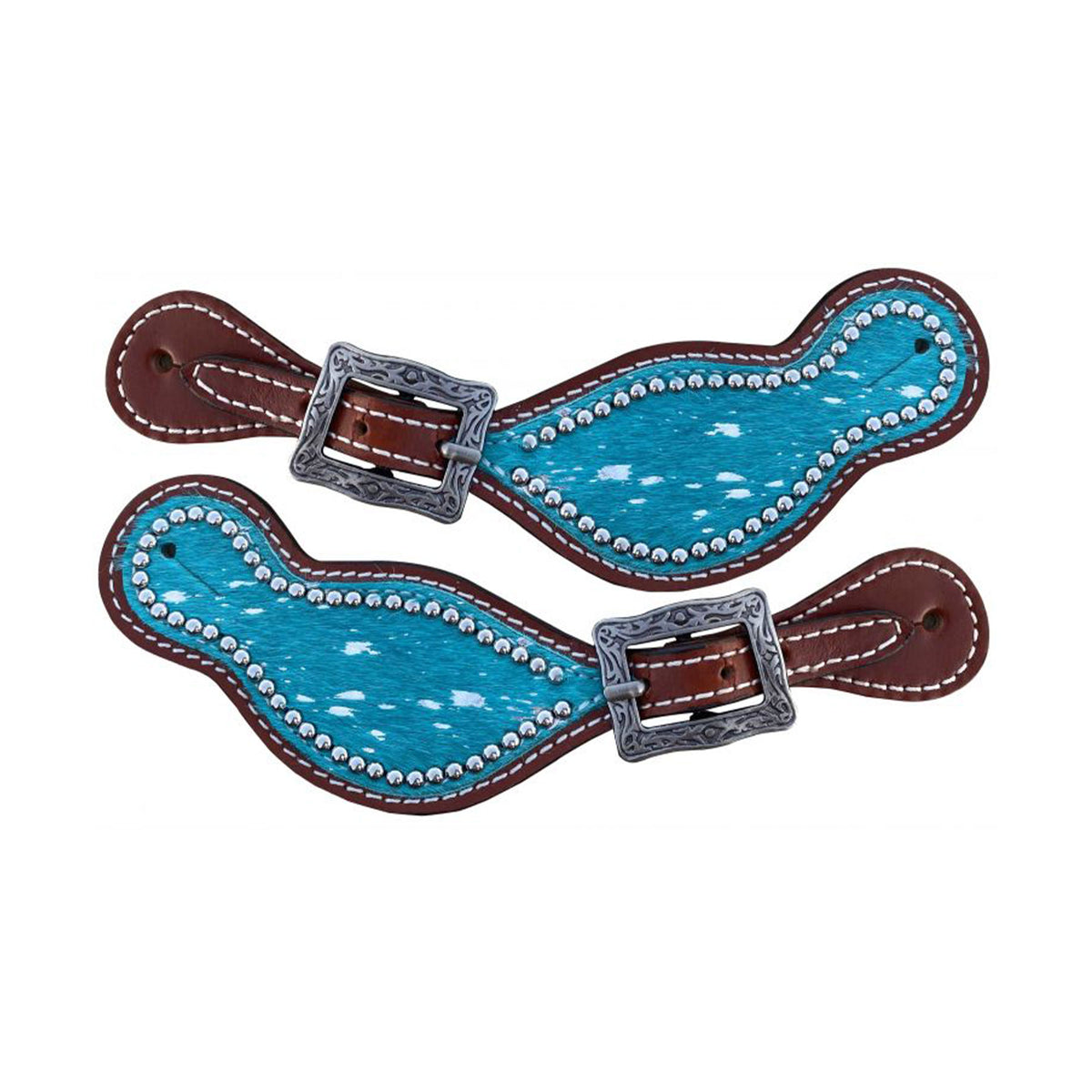 Dotted Turquoise Acid Cowhide Ladie's Spur Straps
