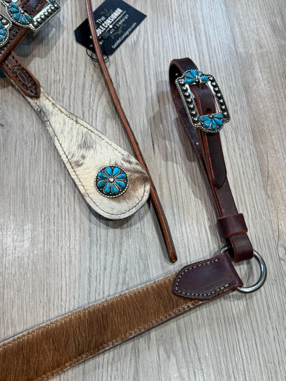 Turquoise Burst Cowhide Breast Collar – Premium Amish Leather by Spur Creek Tack