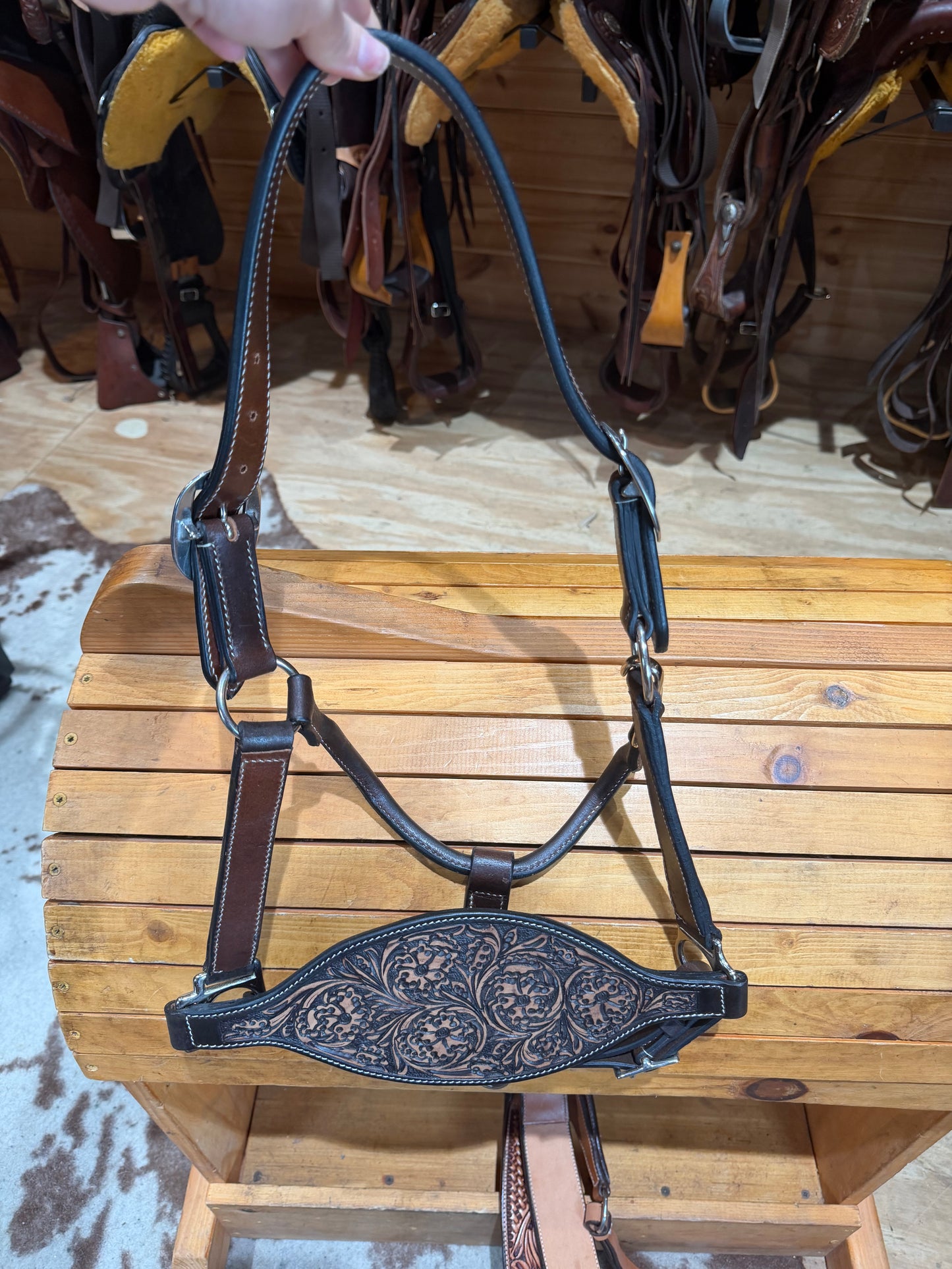 Professional’s Choice Dark Oil Floral Bronc Leather Halter
