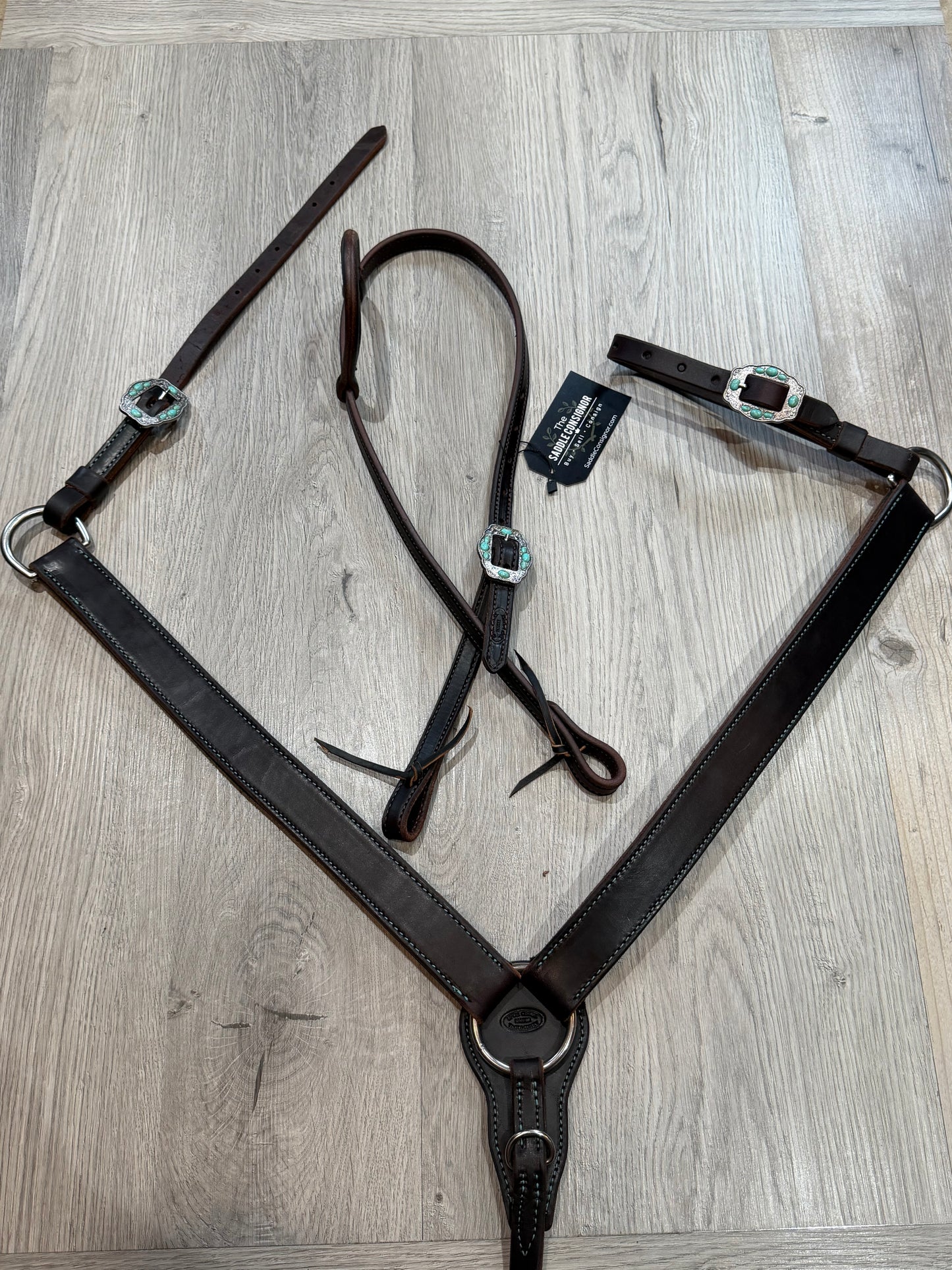 Navajo Rope Edge Turquoise Breast Collar – Premium Amish Leather by Spur Creek Tack
