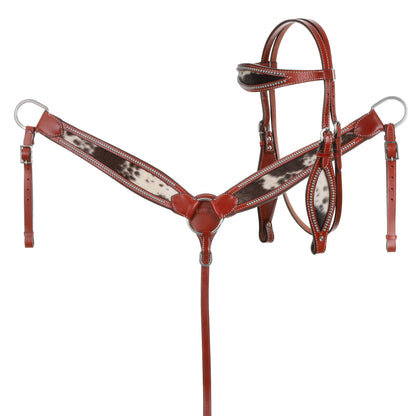 Homestead Dotted Cowhide Inlay Headstall and Breastcollar Tack Set