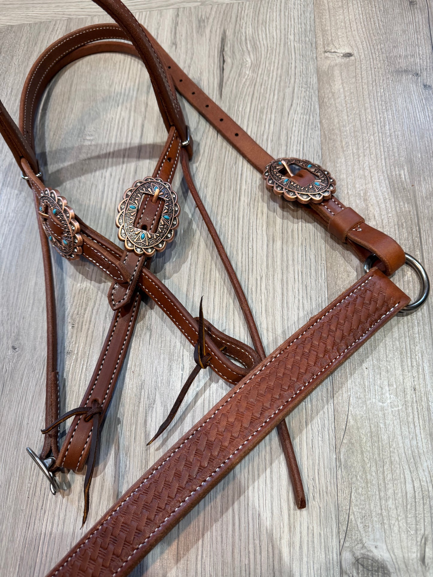 Copper Oval Turquoise Breast Collar – Premium Amish Leather by Spur Creek Tack