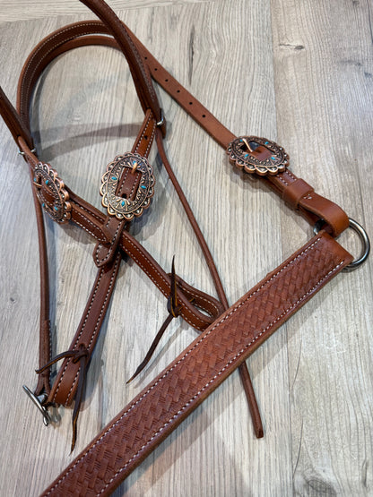 Copper Oval Turquoise Breast Collar – Premium Amish Leather by Spur Creek Tack