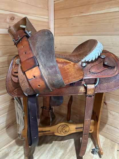 16” Billy Cook Basket Stamped Dally Team Roper Western Saddle 9111