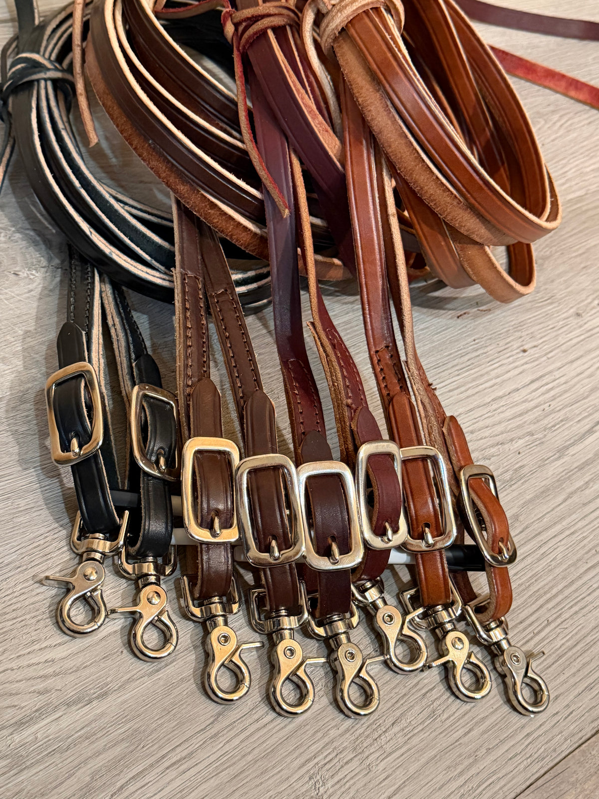 Leather Split Reins 8’ Quick Change Ends w/snaps - Choose Color