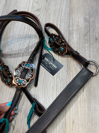 Scalloped Oval Turquoise Color Stitch Breast Collar – Premium Amish Leather by Spur Creek Tack