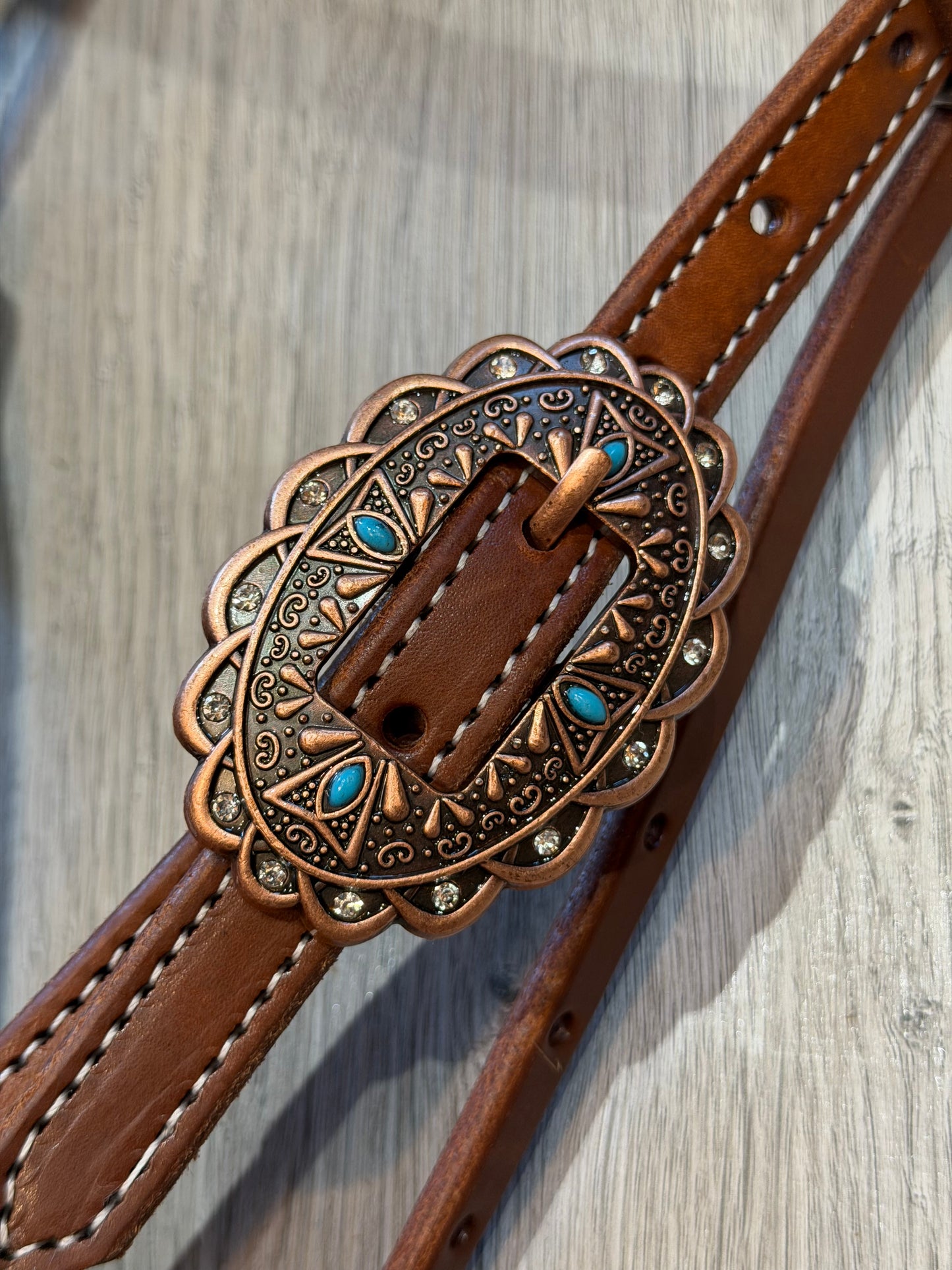 Copper Oval Turquoise Browband Headstall– Premium Amish Leather by Spur Creek Tack