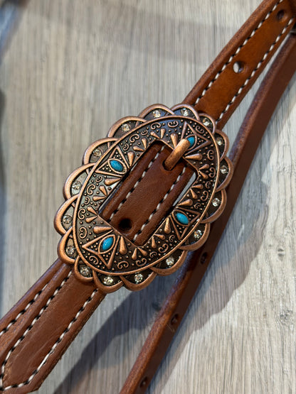 Copper Oval Turquoise Browband Headstall– Premium Amish Leather by Spur Creek Tack