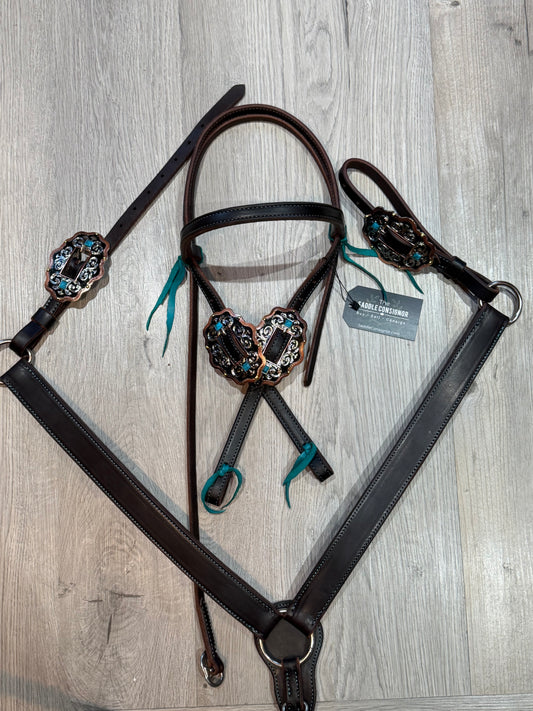 Scalloped Oval Turquoise Color Stitch Breast Collar – Premium Amish Leather by Spur Creek Tack