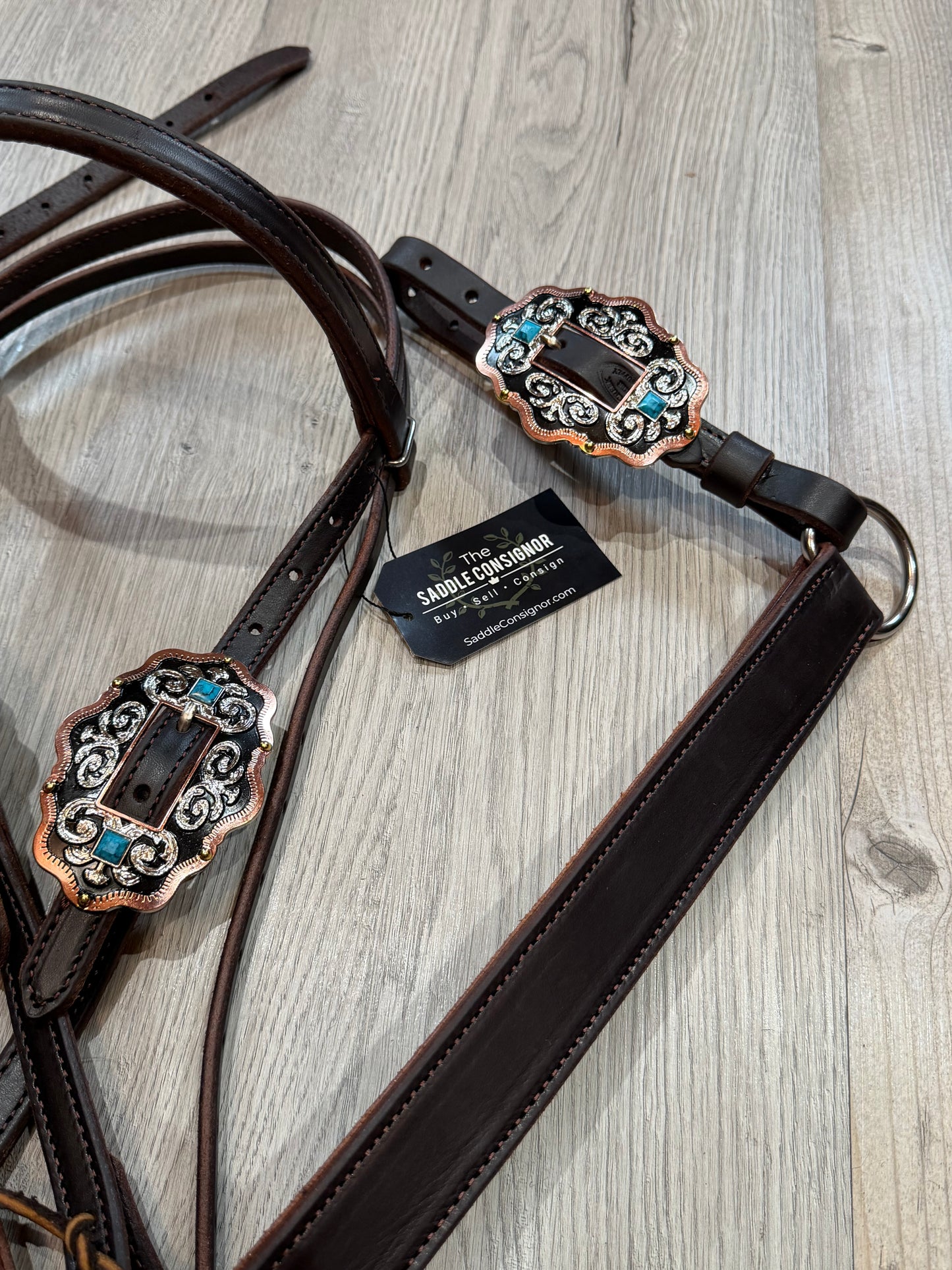 Scalloped Oval Turquoise Breast Collar – Premium Amish Leather by Spur Creek Tack