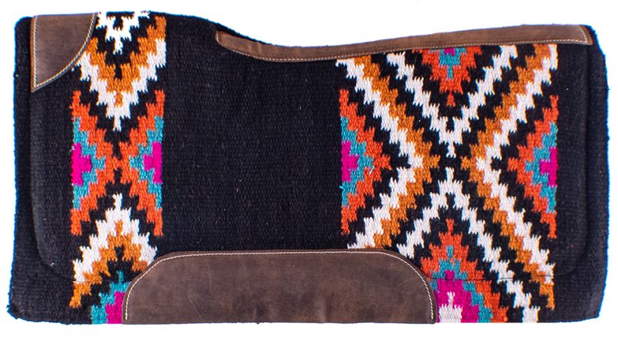 Turquoise, orange, pink 34" x 36" x 3/4" Wool Top Saddle Pad with Memory Felt Bottom
