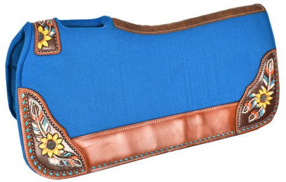 Sunflower Feather Contoured 31" X 32"x1" Blue Felt Western Saddle Pad