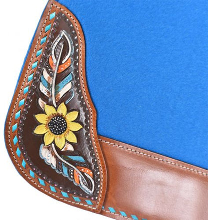 Sunflower Feather Contoured 31" X 32"x1" Blue Felt Western Saddle Pad