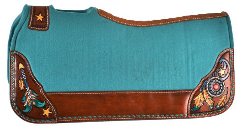 Dreamcatcher Contoured 32" X 31"x1" Teal Felt Western Saddle Pad