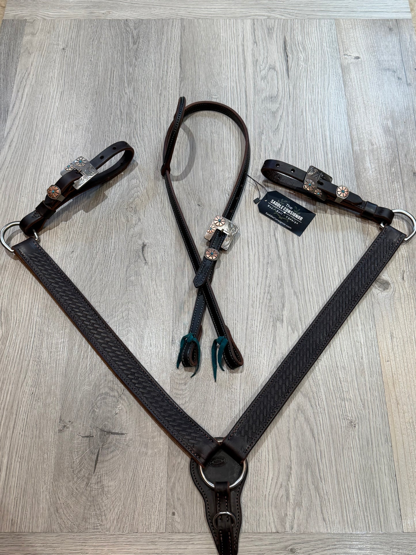Square Turquoise Cheyenne Buckle Breast Collar – Premium Amish Leather by Spur Creek Tack