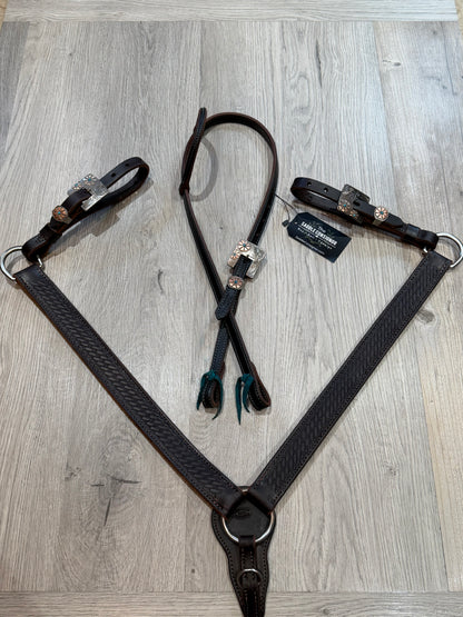 Square Turquoise Cheyenne Buckle Breast Collar – Premium Amish Leather by Spur Creek Tack