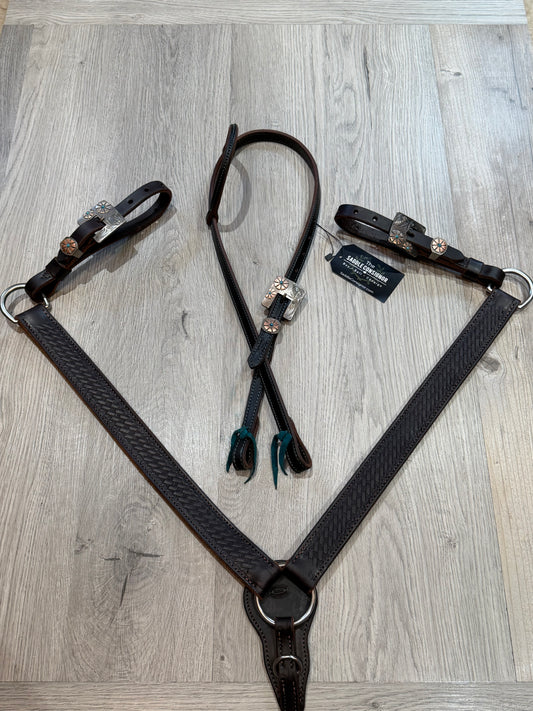 Square Turquoise Cheyenne Buckle Breast Collar – Premium Amish Leather by Spur Creek Tack