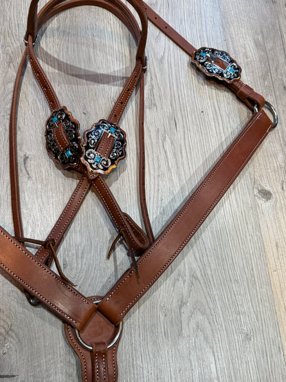 Scalloped Oval Turquoise Breast Collar – Premium Amish Leather by Spur Creek Tack