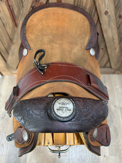 16.5” Billy Cook Ranch Cutter Western Saddle Model 6300 - w/ Nettles