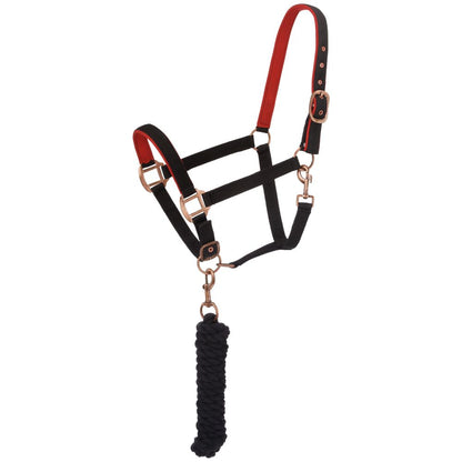 Tough1 Padded Horse Halter with Antique Hardware and Lead Rope