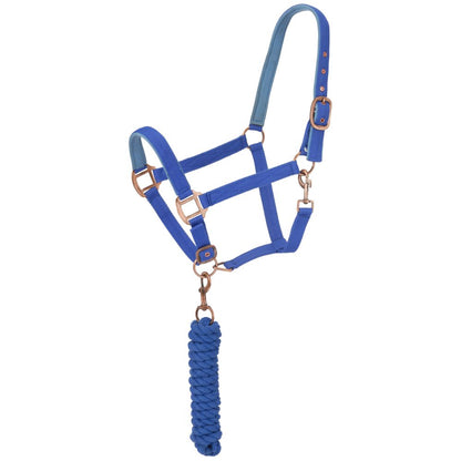 Tough1 Padded Horse Halter with Antique Hardware and Lead Rope