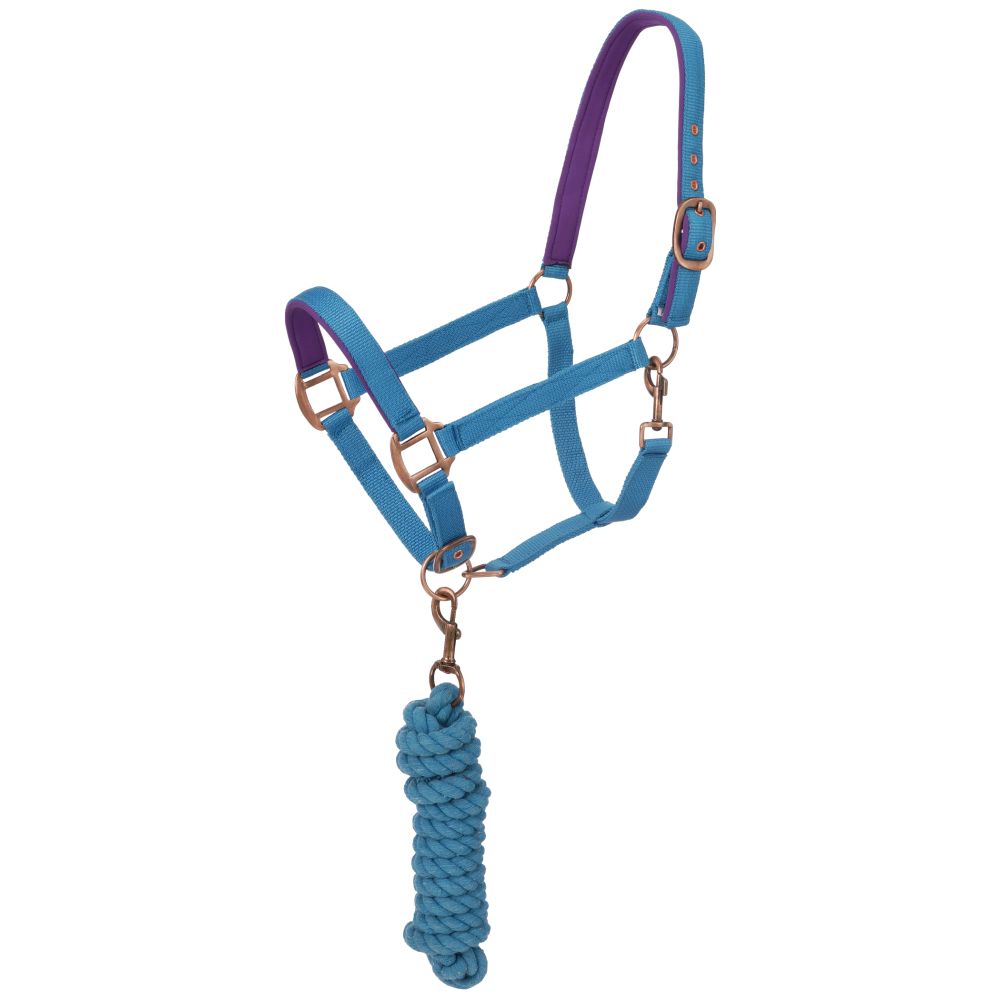 Tough1 Padded Horse Halter with Antique Hardware and Lead Rope