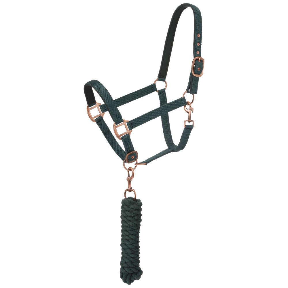 Tough1 Padded Horse Halter with Antique Hardware and Lead Rope