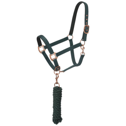 Tough1 Padded Horse Halter with Antique Hardware and Lead Rope