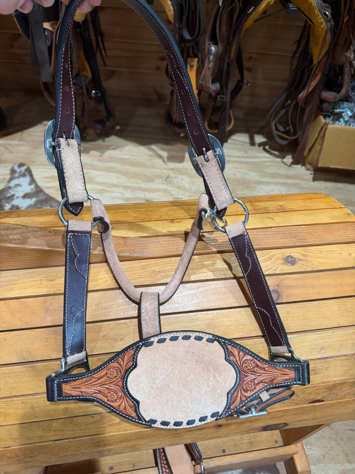 Professional's Choice Black Floral Roughout Bronc Halter & Matching Lead Set