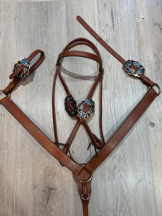 Scalloped Oval Turquoise Breast Collar – Premium Amish Leather by Spur Creek Tack