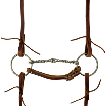 Harness Oiled Leather One Ear Headstall with O-Ring Snaffle and 8ft Reins
