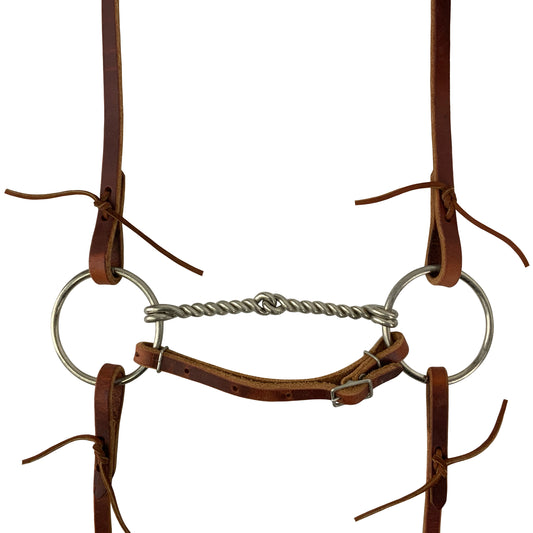 Harness Oiled Leather One Ear Headstall with O-Ring Snaffle and 8ft Reins