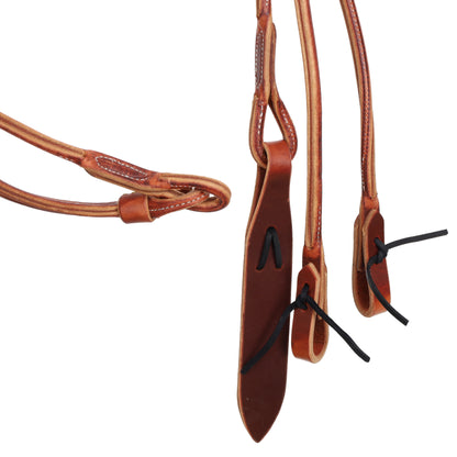 Harness Leather Rolled Romal Reins with Popper, Medium Oil