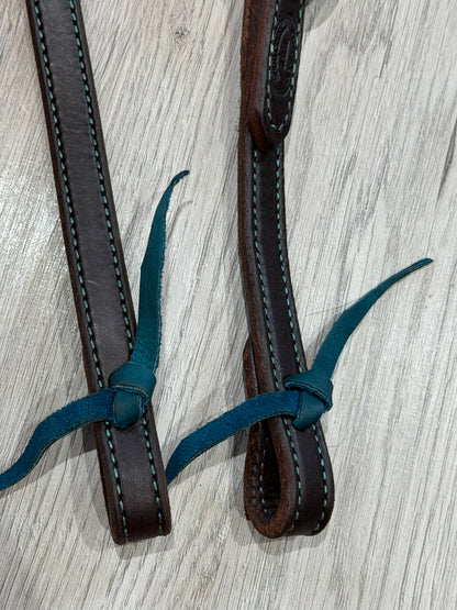 Aztec Oval Copper Turquoise Color Stitch One Ear Headstall– Premium Amish Leather by Spur Creek Tack