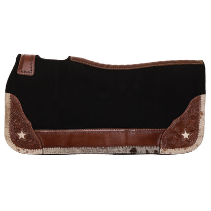 Showman Black Starry Cowhide Contoured Western Saddle Pad 31" x 32" x1"