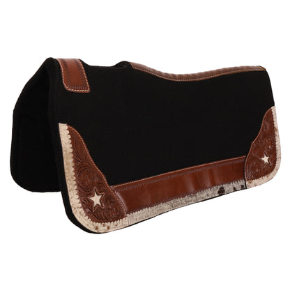 Showman Black Starry Cowhide Contoured Western Saddle Pad 31" x 32" x1"