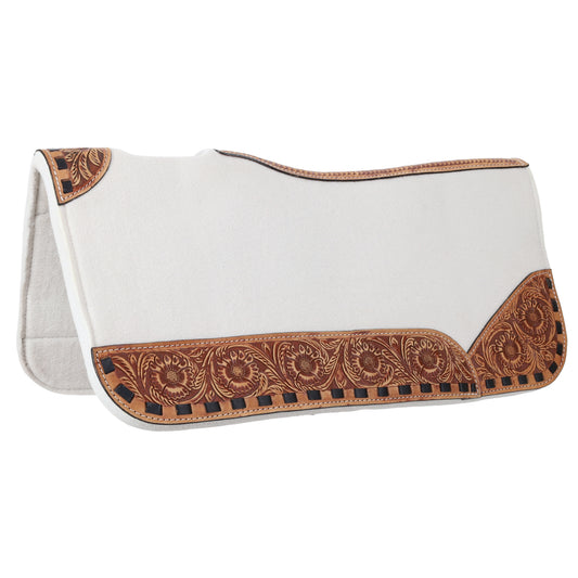 Showman Ivory Felt Floral Tooled Contoured Western Saddle Pad 31" x 32" x 3/4" x1"