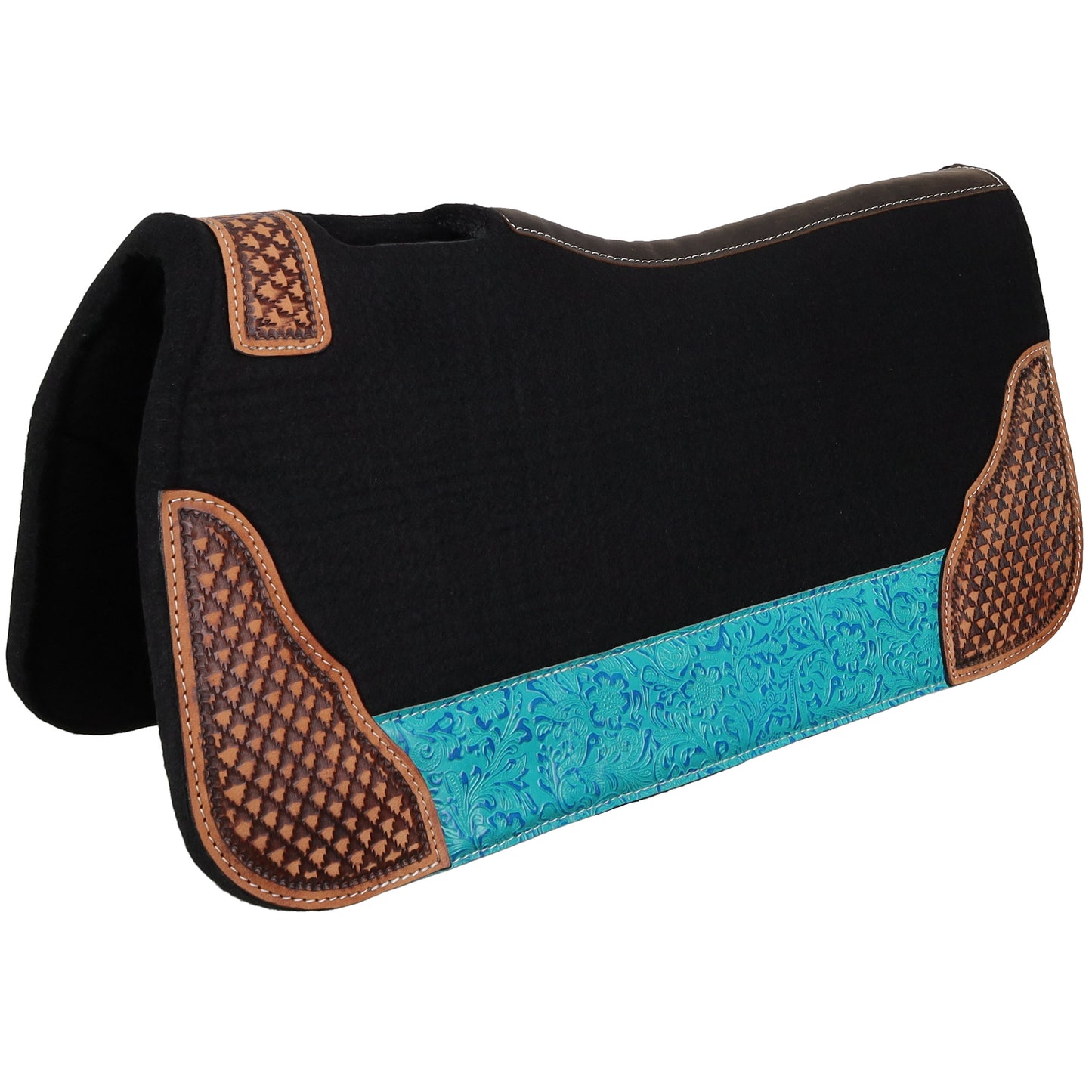 Showman 31" x 32" Teal Hibiscus Contoured Felt Saddle Pad