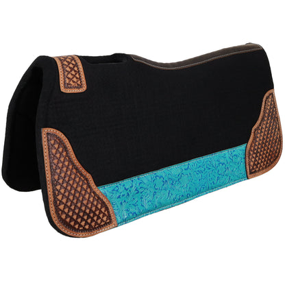 Showman 31" x 32" Teal Hibiscus Contoured Felt Saddle Pad