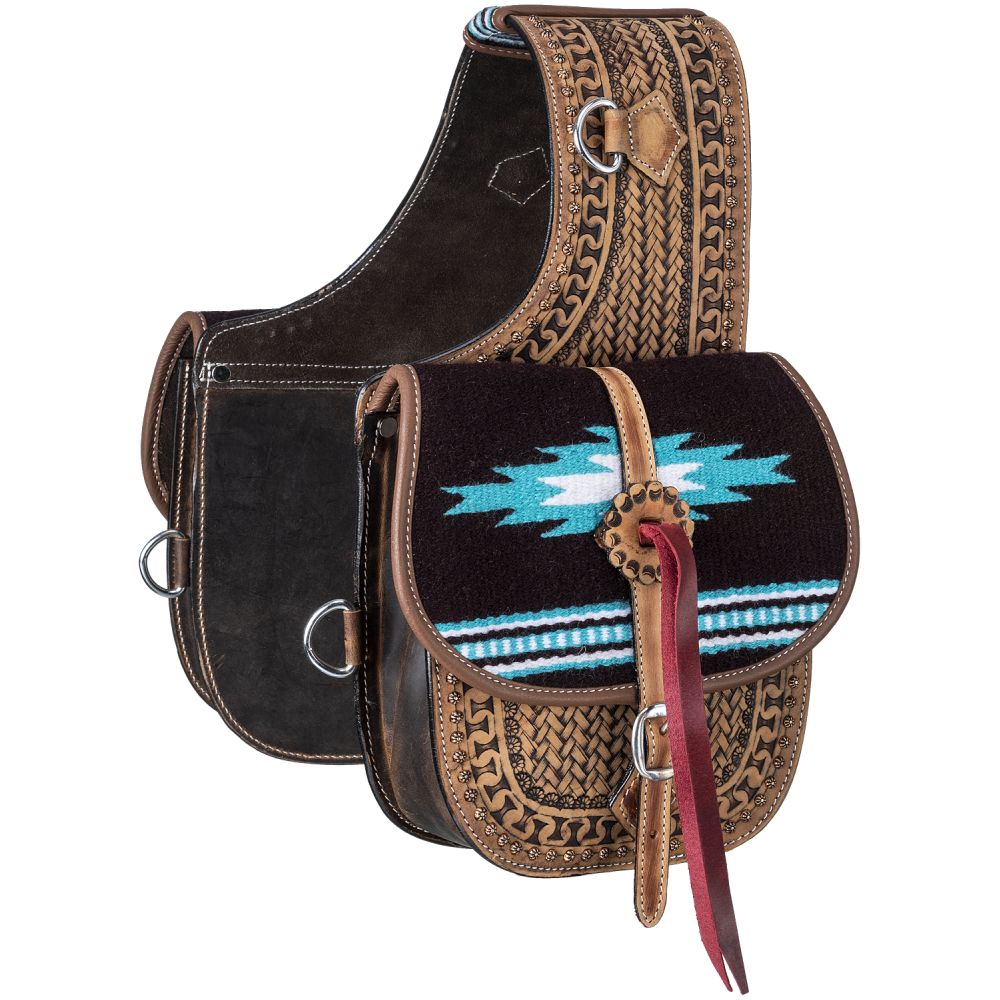 Tough1 Leather Saddle Bag with Hand Weaving