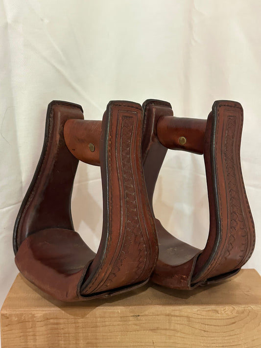 Circle Y Leather Wrapped Western Stirrups, Pair