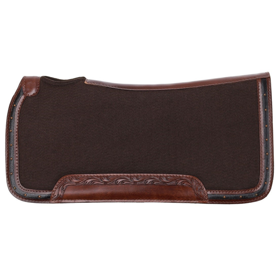 Showman Brown Felt Saddle Pad with Tooled Leather Trim  31" x 32" x 3/4"