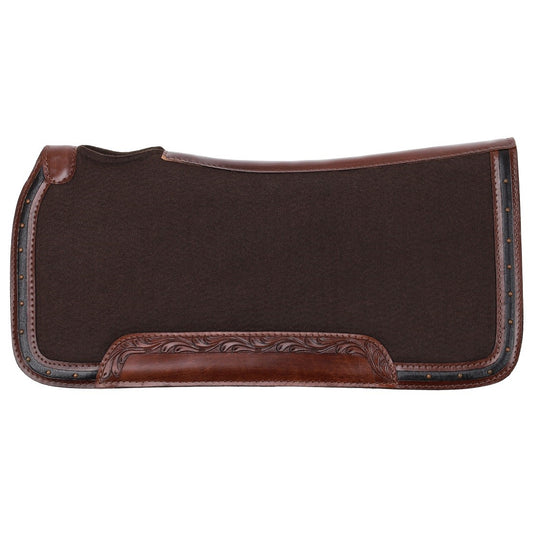 Showman Brown Felt Saddle Pad with Tooled Leather Trim  31" x 32" x 3/4"