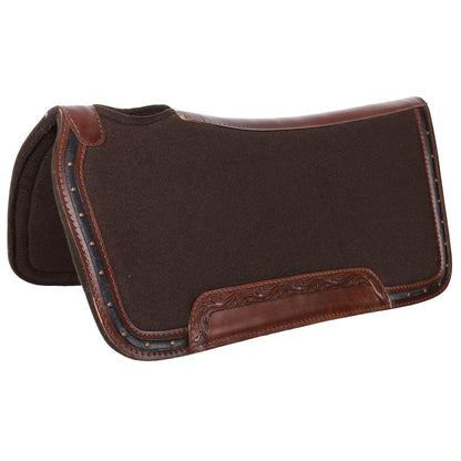 Showman Brown Felt Saddle Pad with Tooled Leather Trim  31" x 32" x 3/4"